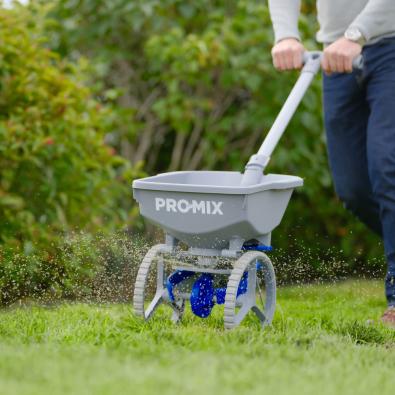 ProMix Premium Seed Spreader: All season, Rubberized wheels, Works with ice melter - GrowDaddy