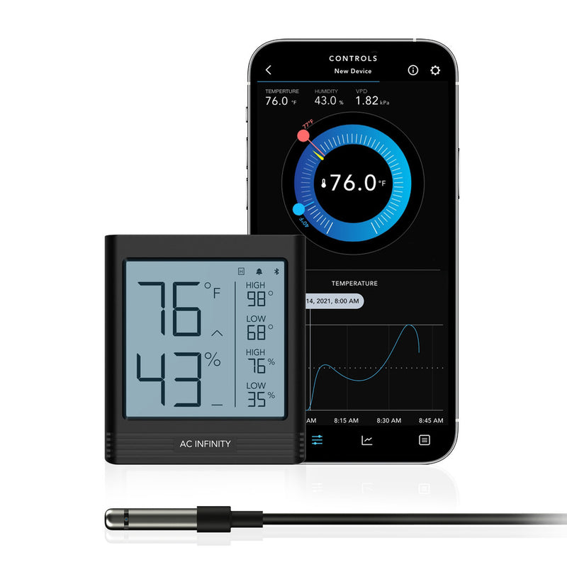 Cloudcom B1 Smart Thermo-Hygrometer W/ Data App Integrated 12ft Sensor Probe - GrowDaddy