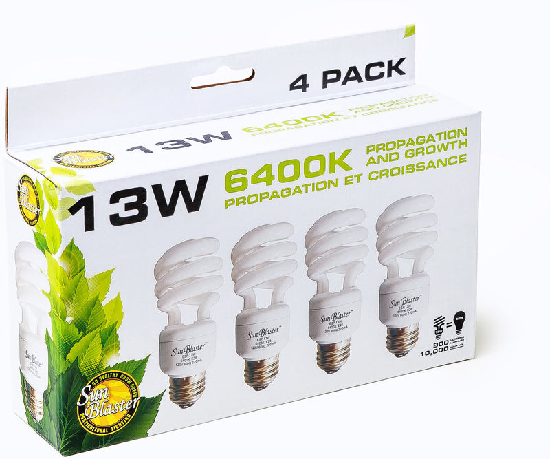 SunBlaster 13w 6400k CFL 4 Bulb Pack - GrowDaddy