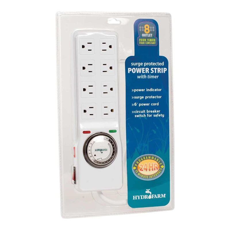 Hydrofarm 8 Outlet Surge Protected Power Bar with Timer - GrowDaddy