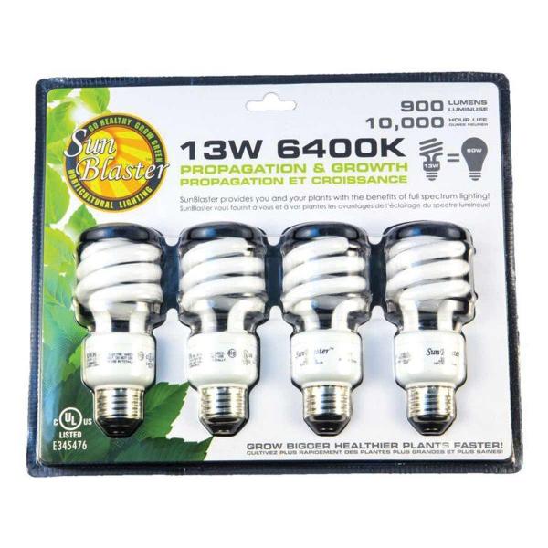 Sunblaster 13w 6400k CFL 4 Bulb Pack - GrowDaddy