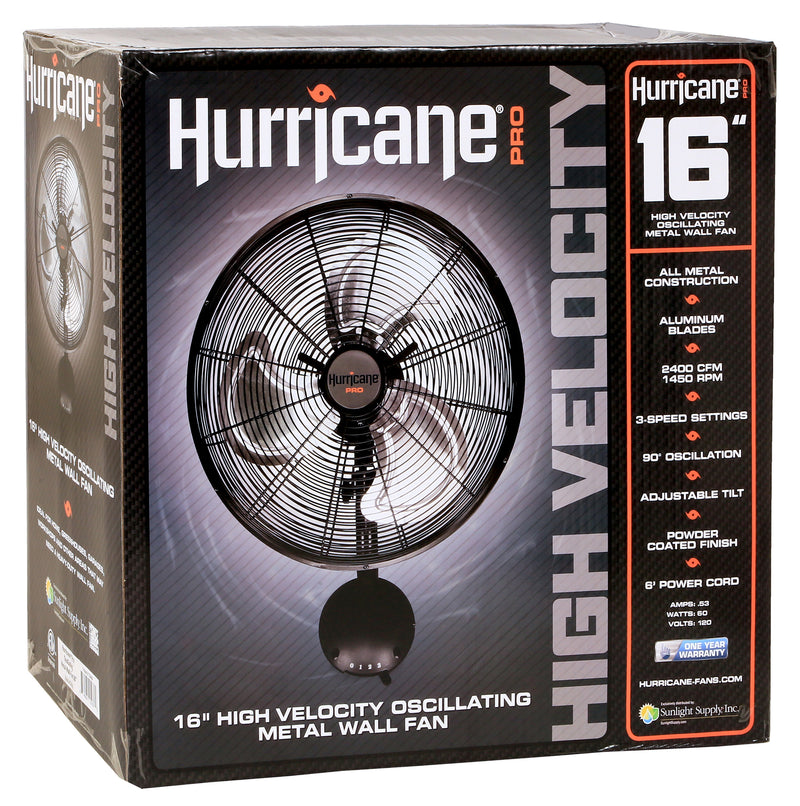 Hurricane: Pro High Velocity Oscillating Metal Wall Mount Fan 16 in - GrowDaddy