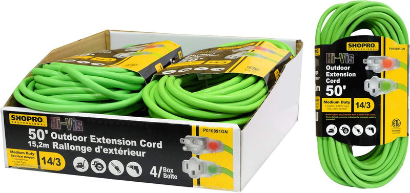 14/3 Hi-Vis Extension Cord with Light Indicator (25' or 50') - GrowDaddy